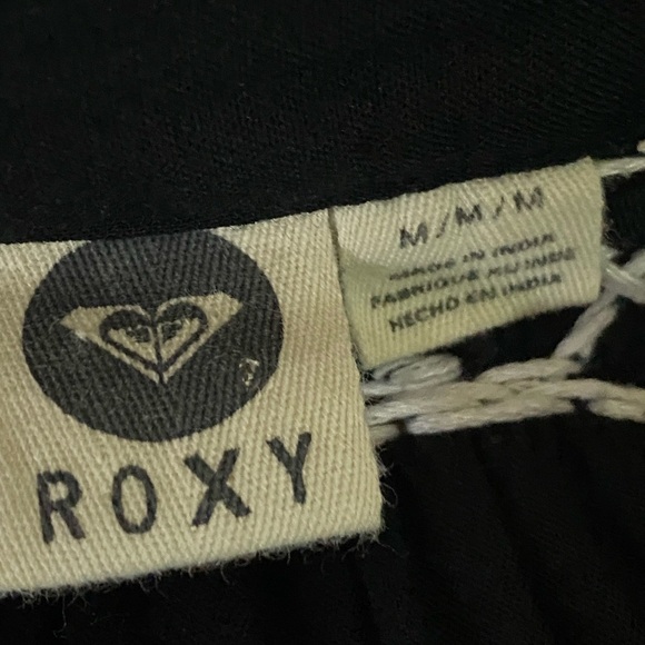 Roxy Quiksilver Floral Embroidered Peasant Dress Medium Black Hippie Boho Beachy - Picture 7 of 9